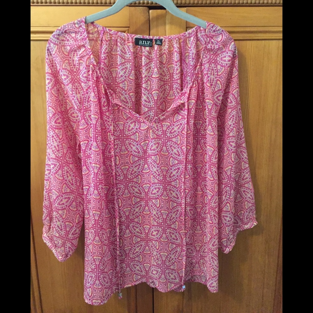 a.n.a NWT blouse, sheer, pinks, greens, coral